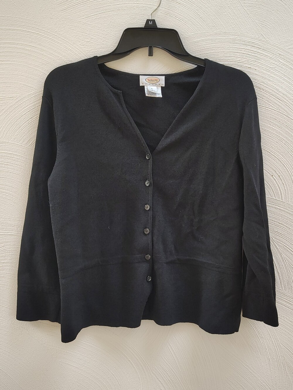 Talbots Black Top Button Front Petites Women's Classic Black Sz L